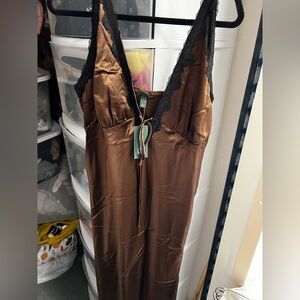 NWT Wild Fable Target Satin Slip Lace Dress XL Brown Black